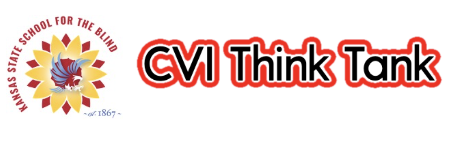 Kansas State School for the Blind logo; a flying blue eagle in the middle of a red and yellow sunflower with CVI Think Tank written in black and outlined in red